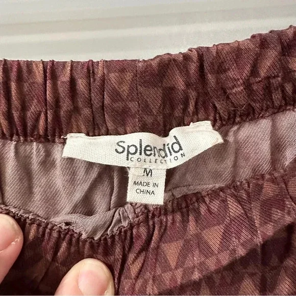 Splendid Wide Leg Pants Lumi Relaxed Geo-print Pants In Deep Plum Size Medium - Picture 5 of 5